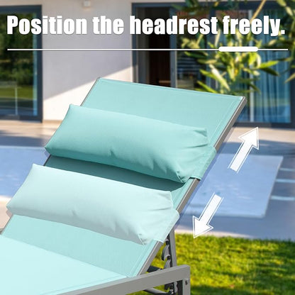 Domi Outdoor Lounge Chairs Set of 3, Upgraded Aluminum Chaise Lounge Chair W/ 5 Adjustable Positions, Patio Lounge Chair for Pool, Deck, Lawn, 2 Pool Chairs and 1 Side Table, Blue Seafoam