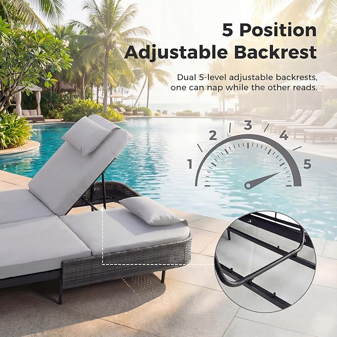 RADIATA 51.2" Outdoor Loveseat Sofa Bed, PE Wicker Patio Daybed with 2-Person Double Chaise Lounge - Photo 5