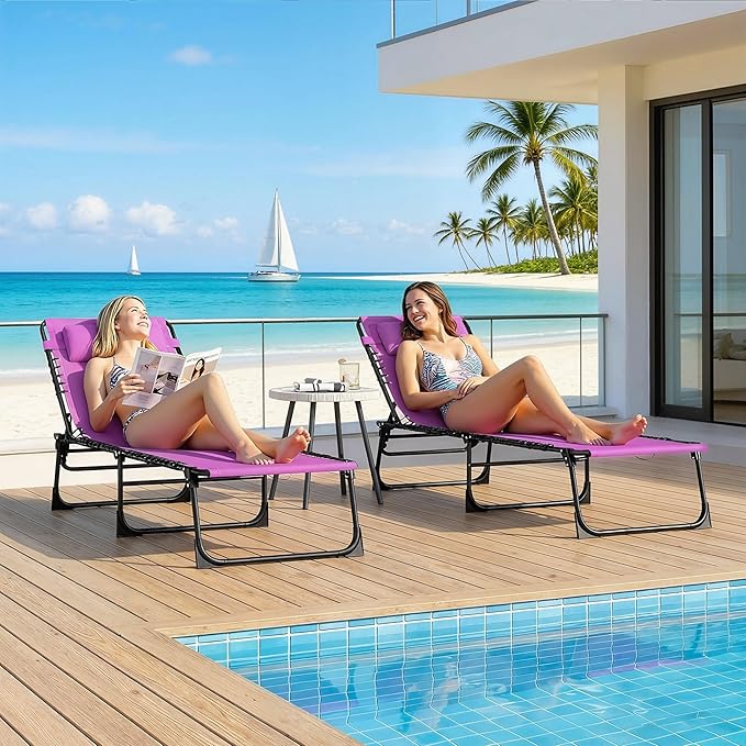 Outsunny Folding Chaise Lounge Chair Set of 2, Patio Sun Tanning Chair - Photo 7