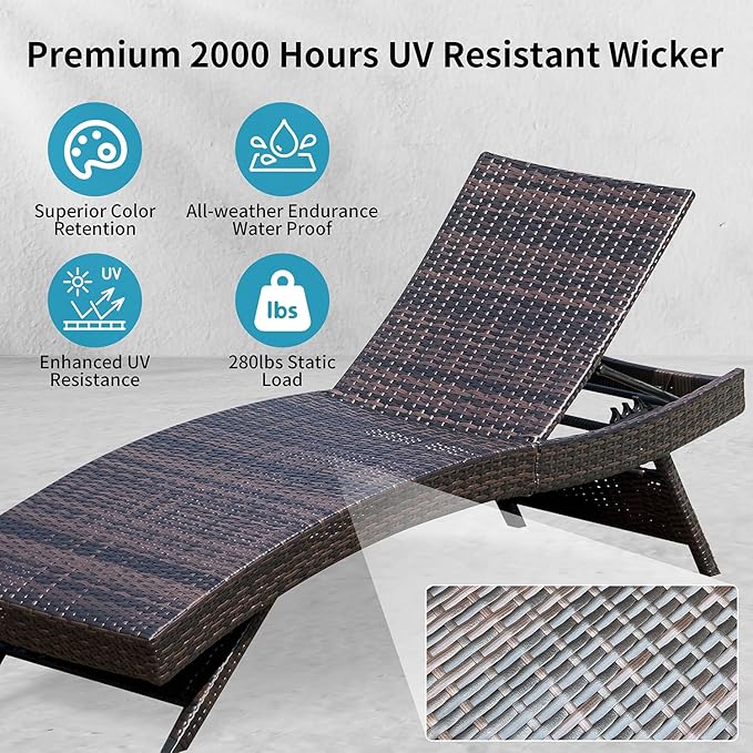 Outdoor Pool Folding Recliners PE Rattan Foldable Backrest Chaise Lounge Set of 2 - Photo 3