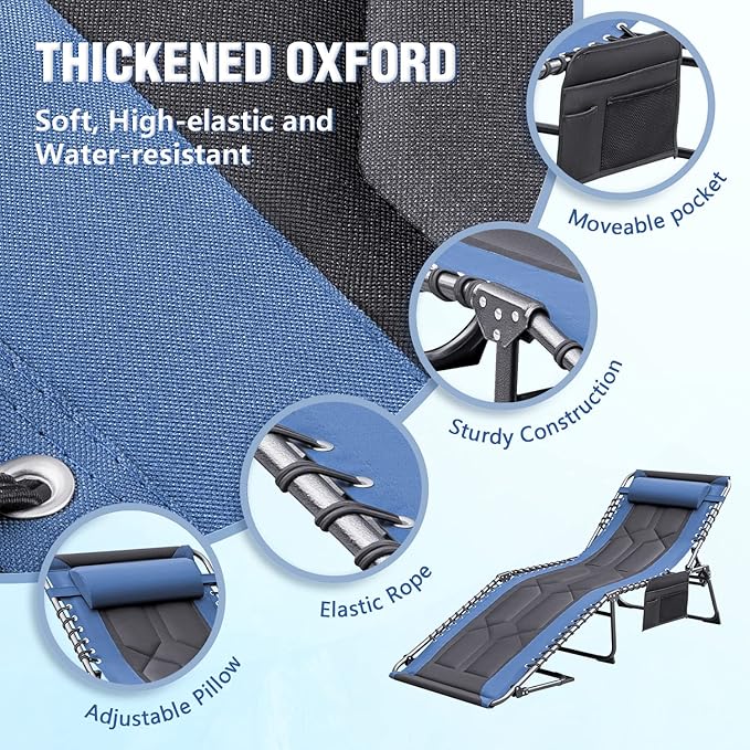 Devoko 4-Fold Padded Portable Folding Outdoor Chaise Lounge Heavy Duty Reclining Chair with Pillow & Side Pocket for - Photo 6