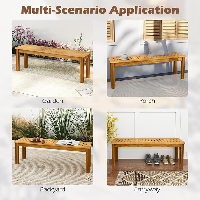 Giantex 52" Outdoor Bench, Patio Wood Bench with Slatted Seat and Solid Wood Legs, 794 LB Capacity, Outside Acacia Wood Garden Benches for Patio, Entryway, Backyard, Porch