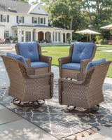 Patio Chairs Outdoor Swivel Glider - Set of 4 High Back Outside Brown Wicker Rattan Rocking Chair with Thick Cushion - Photo 2