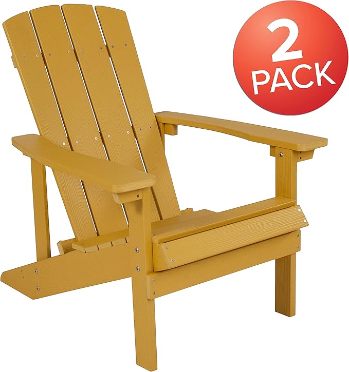 Flash Furniture Charlestown Poly Resin Adirondack Chair - Yellow - All Weather - Indoor/Outdoor - Set of 2 - Photo 4