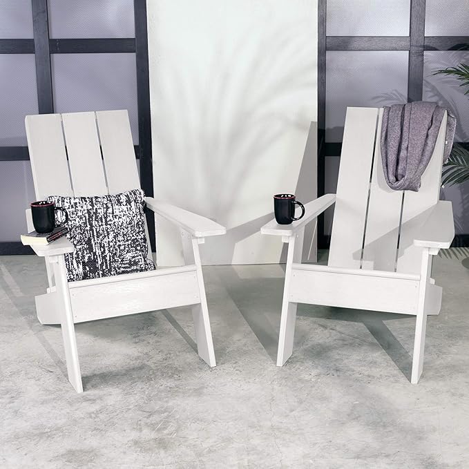Highwood Italica Modern Adirondack Chairs, 2-Piece Set, White