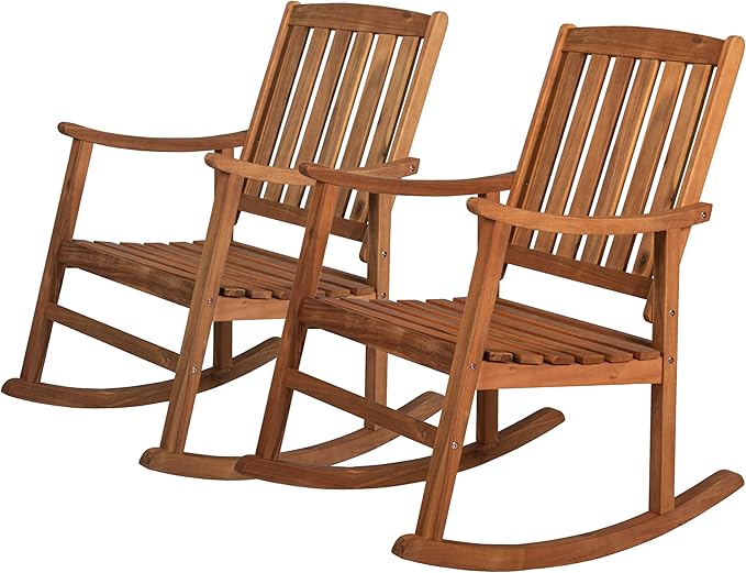 JONATHAN Y RCK102A-SET2 Wendy Classic Slat-Back 300-Lbs Support Acacia Wood Patio Outdoor Rocking Chair for Garden, Lawn, Backyard, Pool, Deck, Beach, Firepit, Teak, Set of 2