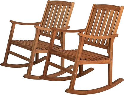 JONATHAN Y RCK102A-SET2 Wendy Classic Slat-Back 300-Lbs Support Acacia Wood Patio Outdoor Rocking Chair for Garden, Lawn, Backyard, Pool, Deck, Beach, Firepit, Teak, Set of 2
