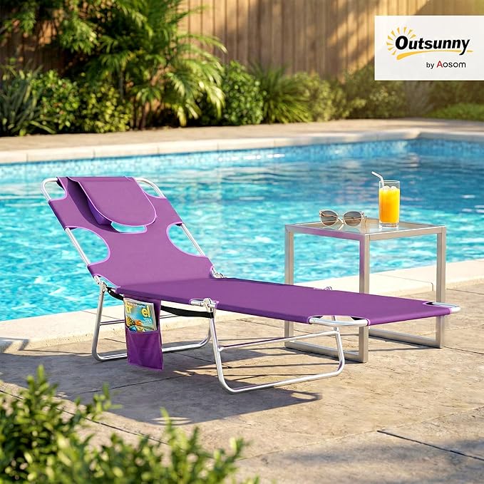 Outsunny Chaise Lounge Chair Outdoor with Face Arm Hole, 5-Position Reclining Face Down Tanning Chair with Carry Strap - Photo 2
