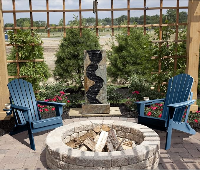 FUNBERRY Folding Adirondack Chair Set of 3, All Weather HDPE Fire Pit Chairs with Cup Holder for Outdoor