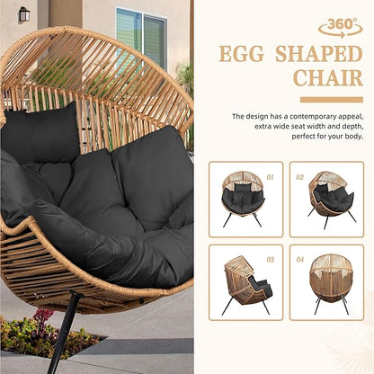 SUNLEI Outdoor Wicker Egg Chair PE Rattan Chair with Cushion, Oversized Patio Lounge Chair for Outdoor, Indoor, Balcony, Backyard, Black