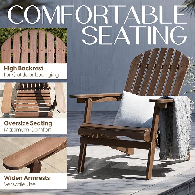 IDZO Outdoor Adirondack Chair Set of 2, Pre-Assembled Backrest, Furniture Set, Outdoor Furniture for Garden, Porch, Deck - Photo 3