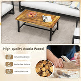 Tangkula Outdoor Acacia Wood Coffee Table, Rectangle Rustic Accent Table with Thickened Top & Heavy-Duty Metal Legs - Photo 5