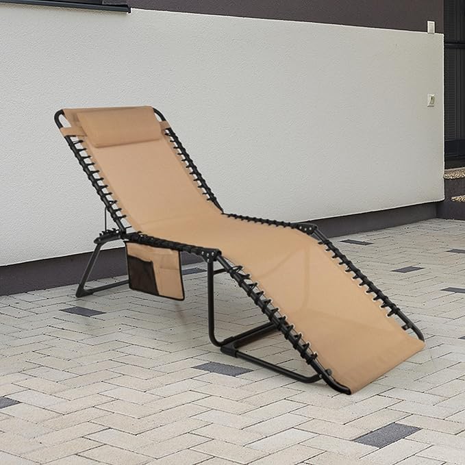 Folding Lounge Chair Outdoor Recliner - 3 Position Chaise Lounge Outdoor Beach Tanning Chair with Side Pocket and - Photo 2