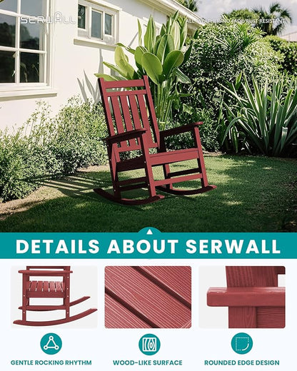 SEWALL HDPE Rocking Chair, Oversized Outdoor Rocking Chair for Adults, Patio Rocker for Porch, Crimson Red