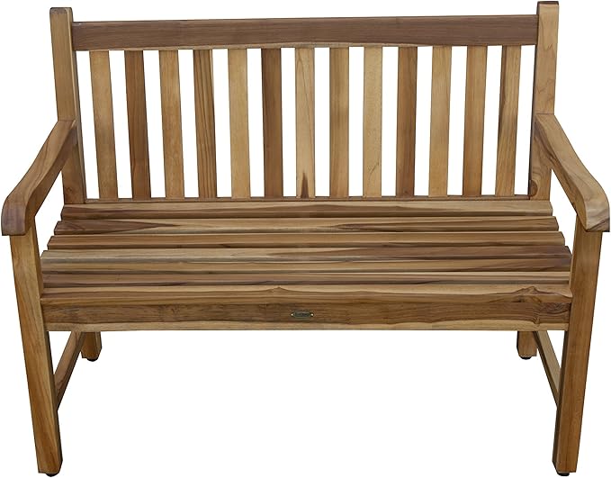 EcoDecors Hampstead 51 inch Heath Outdoor Bench Teak Wood Garden Bench for Patio with Armrests and Backrest for Indoor - Photo 1