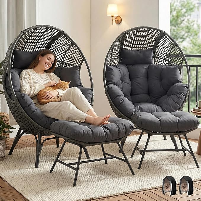 NICESOUL® 2 Person Wicker Stationary Egg Chair Indoor Outdoor Egg Basket Lounge Chair Oversized Egg Seat with Legs - Photo 1