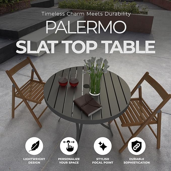 Four Seasons Courtyard Palermo Aluminum Slat Top Dining Table with Umbrella Hole and C Spring for Kitchen and Dining Room Tables, Gray