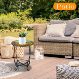 Outdoor Side Table Round Small Mosaic Patio Accent Indoor End Plant Coffee Tea Table for Yard Patio Porch Garden Living - Photo 5
