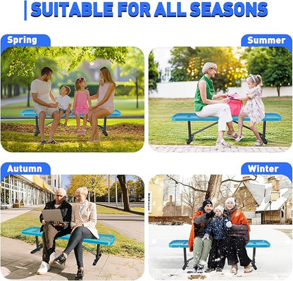 Heavy Duty Outdoor Metal Garden Park Bench, Steel Picnic Bench, Metal Mesh Outdoor Bench Porch Chair for Garden, Lawn, Patio, Porch, Park, Yard, Patio (Blue, 6FT)