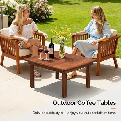 VINGLI Outdoor Folding Coffee Table, Natural Poplar Wood Patio Coffee Table, No Assembly Required, Ideal for Balcony, Porch, and Living Room, Square, Natural
