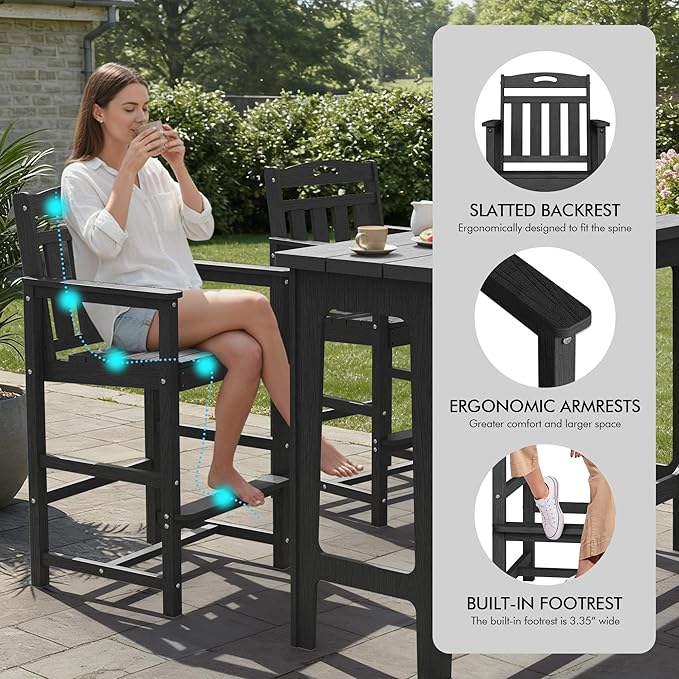 Ciokea Outdoor Bar Height Table Set of 5, 60" Extra Long Rectangle High Top Table and 4 Oversized Adirondack Chairs Set - Photo 6