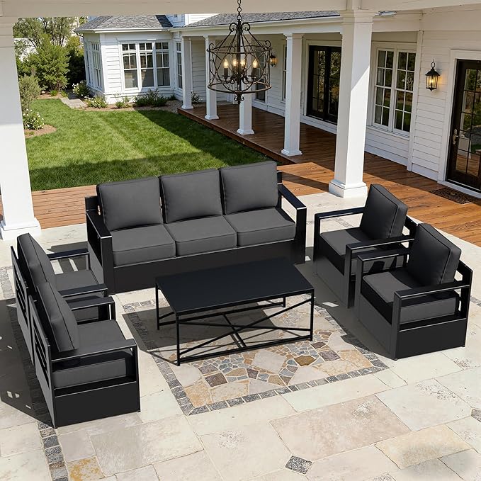 Outdoor Aluminum Furniture Set, 6-Piece Patio Conversation Set, 4 Chairs 1 Sofa and 1 Table, All-Weather Metal Frame - Photo 8