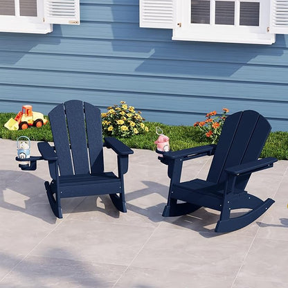 WestinTrends Malibu Outdoor HDPE Plastic Preschool Toddler Classic Adirondack Rocking Chairs (Set of 2), Navy Blue