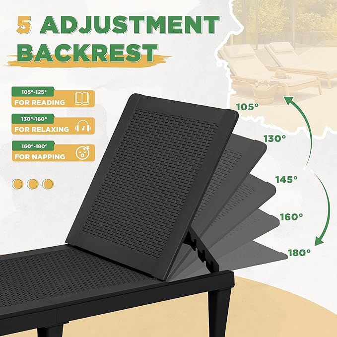 Greesum Outdoor Chaise Lounge Chairs Set of 4 with 5-Position Adjustable Backrest - Photo 7