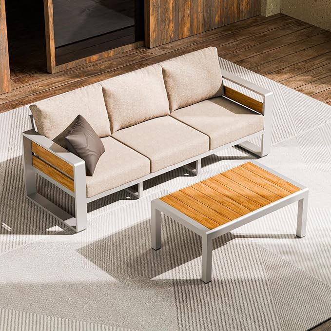 ZANDOR Aluminum Outdoor Patio Furniture - Outdoor Coffee Table, All-Weather Metal Modern Outside Furniture, Rectangle Patio Coffee Table, Garden/Backyard/Porch, Silver