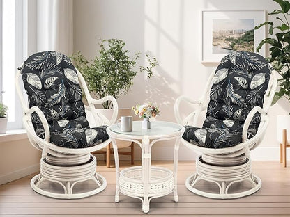 Wickerix Java Lounge Swivel Rocking Chair with Dark Brown Cushion Natural Rattan Wicker Handmade, White Color
