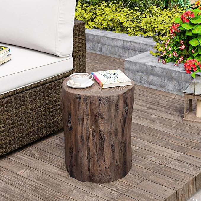 HOMPUS Concrete Outdoor Side Table, Tree Stump Modern Round Accent Table - Photo 7