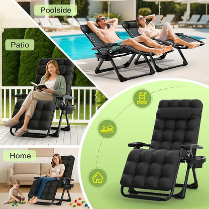 Suteck Zero Gravity Chair, Reclining Camping Lounge Chair w/Removable Cushion, Upgraded Lock and Cup Holder, Reclining Patio Chairs Folding Recliner for Indoor and Outdoor