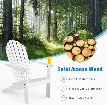 RELAX4LIFE Adirondack Chair, Acacia Wood Adirondack Lounge Chair, Weather Resistant Outdoor Chair for Patio Garden Yard Porch Deck, 350 LBS Weight Capacity, Wooden Fire Pit Chairs (1, White)