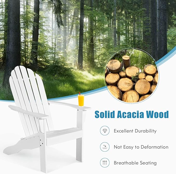 Tangkula Adirondack Chair, Acacia Wood Adirondack Lounger Chair, Outdoor Armchairs with Slatted Seating, Weather Resistant