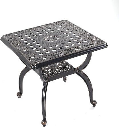 Mandolin Outdoor Patio,Rust -Resistant Cast Aluminum Side Table,Weather Resistant End Table，Coffee Table， Perfect for Patio, Backyard Or Garden. W 20.8" X H18.5(Aluminum Square, Copper)