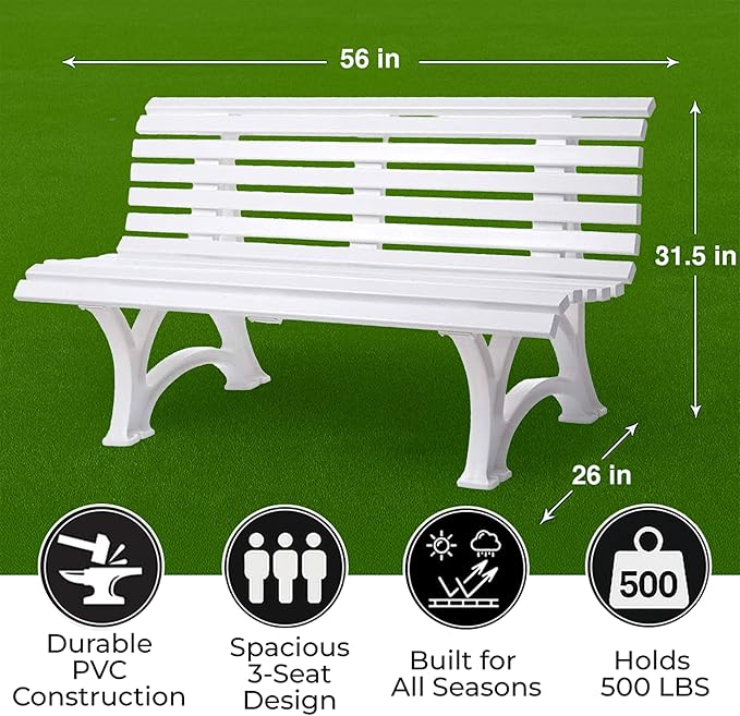 Plow & Hearth Weatherproof German PVC Outdoor Bench | 3-Seat | Holds Up to 500 lbs | Garden Patio Porch Park Deck - Photo 3