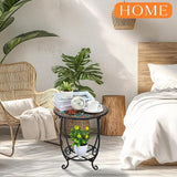 Outdoor Side Table Round Small Mosaic Patio Accent Indoor End Plant Coffee Tea Table for Yard Patio Porch Garden Living - Photo 2