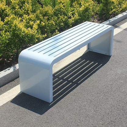 Modern Outdoor Benches Weatherproof Backless Front Porch Bench Metal Garden Benches for Outdoors Sturdy Steel Frame Patio Benches for Outdoors, Backyard, Lawn(White,150cm(59.05in))