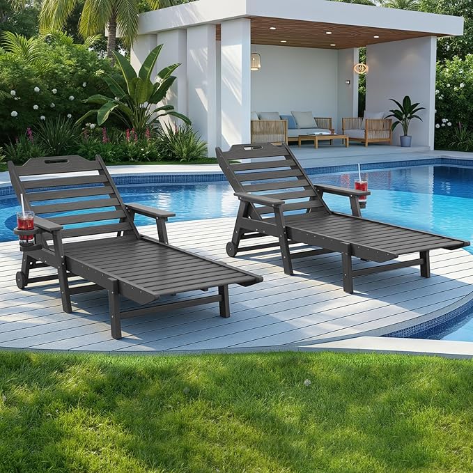 Mdeam 6-Position Pool Lounge Chairs Set of 2, 24" W Oversized Sun Tanning Chair, 500LBS Capacity - Photo 1