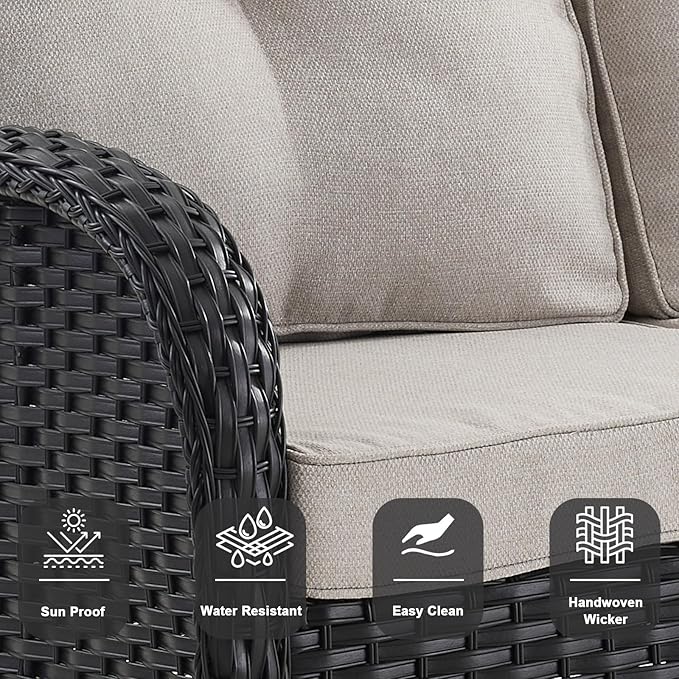 Belord Outdoor Glider Bench Patio Loveseat - 500 Lbs Weight Capacity 2 Seater Wicker Sofa, Small Porch Glider Furniture All Weather Rattan Couch with Removble Cushion for Balcony Deck Backyard, Black