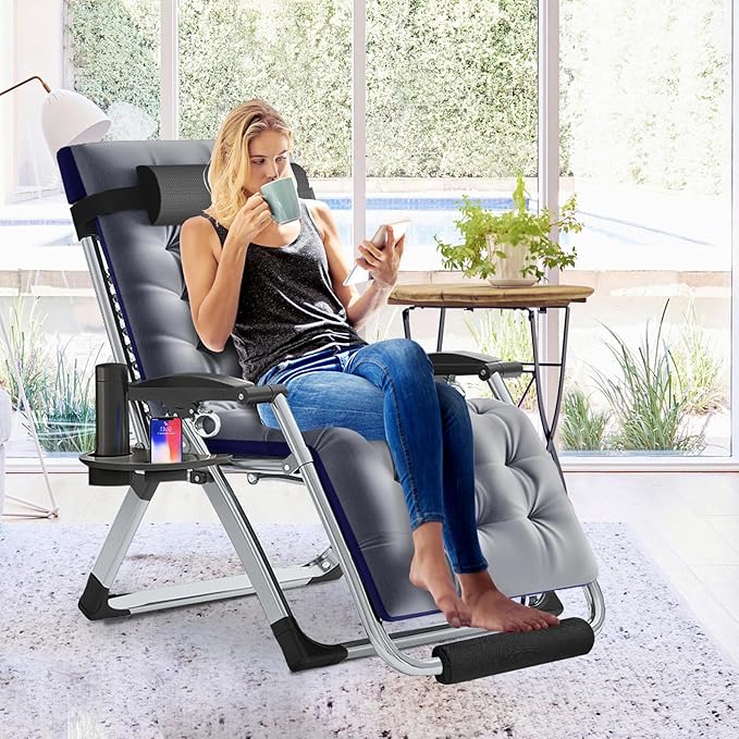 Slsy Zero Gravity Chair Oversized XL, Reclining Lounge Chair with Removable Cushion & Tray for Indoor and Outdoor - Photo 5