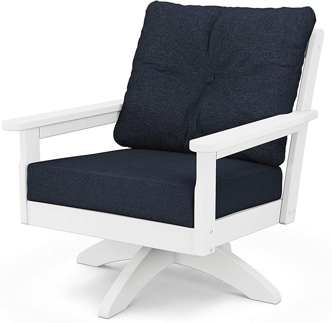 POLYWOOD® Vineyard Deep Seating Swivel Chair in White/Marine Indigo - Photo 1