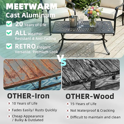 MEETWARM Outdoor Coffee Table, All-Weather Cast Aluminum 42" Rectangle Patio Coffee Table, 220 LBS Heavy Duty Patio Side Table for Balcony Poolside Deck Garden & Indoor Use, Dark Bronze