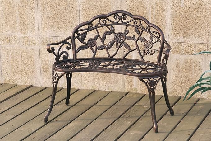 Patio Garden Outdoor Bench Cast Aluminum Iron Garden Yard Solid Construction