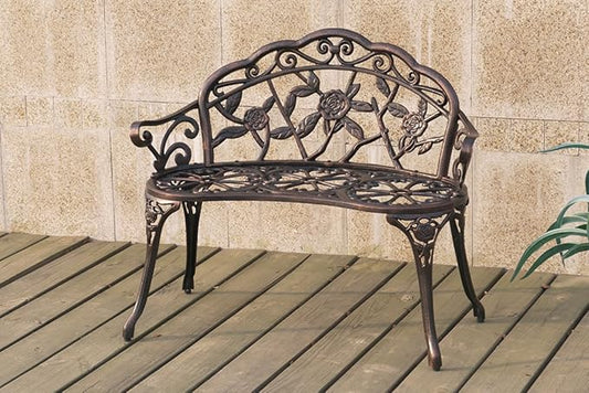 Patio Garden Outdoor Bench Cast Aluminum Iron Garden Yard Solid Construction