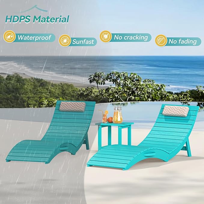 Folding Pool Lounge Chairs, Pre-Assembled HDPS Anti-Floating Lounge Chair with Headrest for in-Pool Use - Photo 5