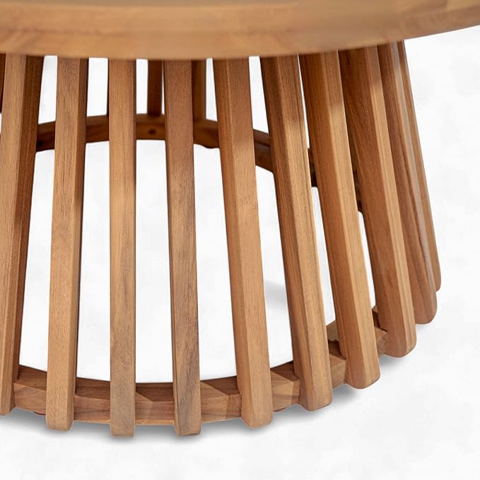 Merax Patio Outdoor Acacia Wood Round Coffee Table for Backyard, Lawn, Balcony, Easy Assemble Teak - Photo 7
