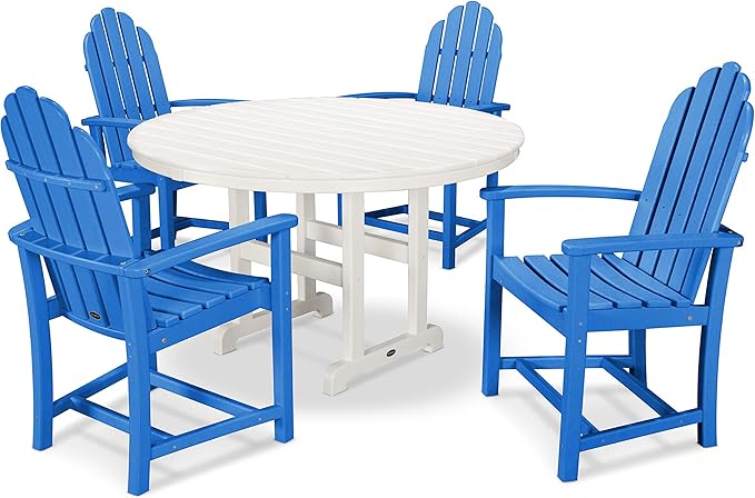 POLYWOOD® Classic Adirondack Dining Set, Pacific Blue/White