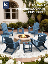 KINGYES Folding Adirondack Chair, HDPE All-Weather Patio Chairs with Cup Holder - Photo 2