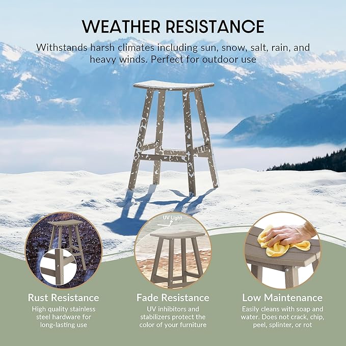 WestinTrends Malibu 29 Inch Outdoor Bar Stools, All Weather Resistant Poly Lumber Adirondack Bar Height Stools, Weathered Wood